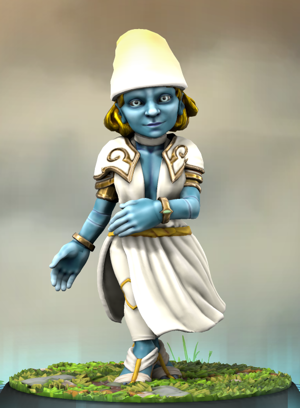 La Schtroumpfette dans une élégante robe à la mode du Bourg