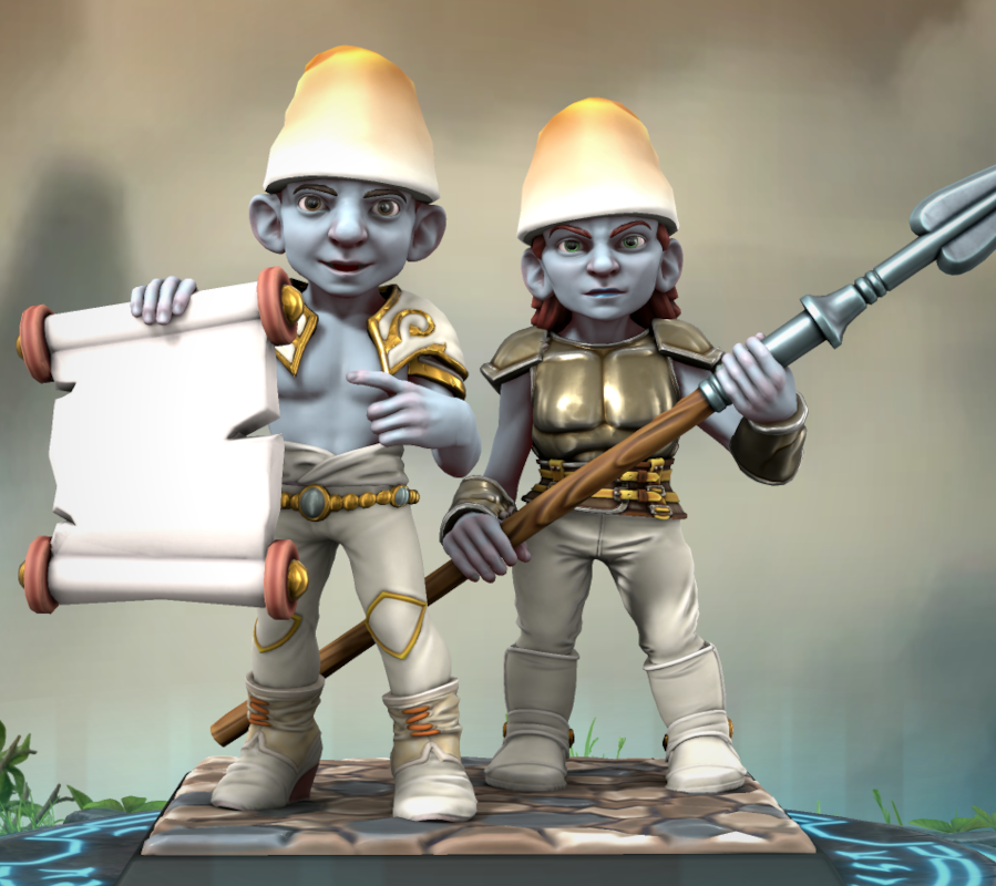 Un Schtroumpf richement vêtu, avec des talonnettes. Il tient un parchemin qu'il montre fièrement.
Il est escortée par une Schtroumpfe en armure armée d'une lance.